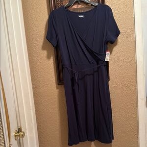 NWT Basic Editions Navy Blue Wrap Tie Front Dress. Small. Modal/cotton/spandex